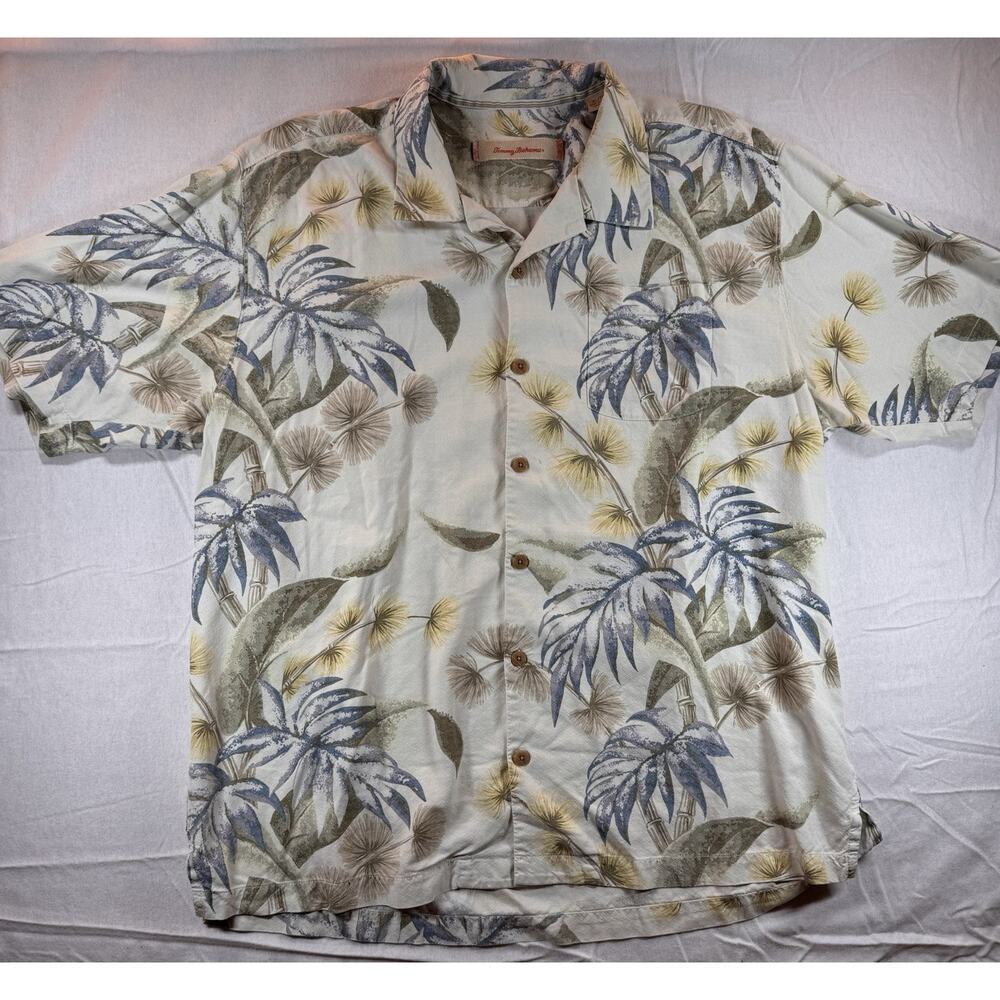 Tommy Bahama Silk Mens Beach Camp Shirt Tropical Palm Hawaiian Fun Print XL A136